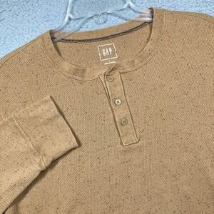 Gap Thermal Waffle Henley Shirt Mens Large Tan Brown Long Sleeve Cotton Gorpcore